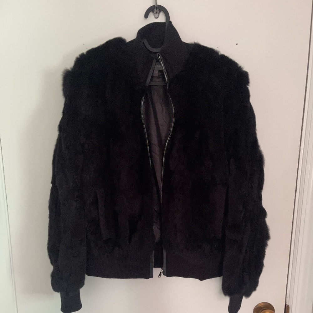 Black rabbit fur short coat